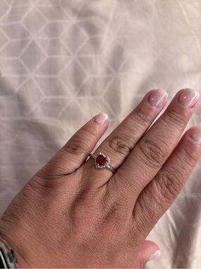 Sterling Silver Red Gemstone Halo Ring - Women's Jewelry
